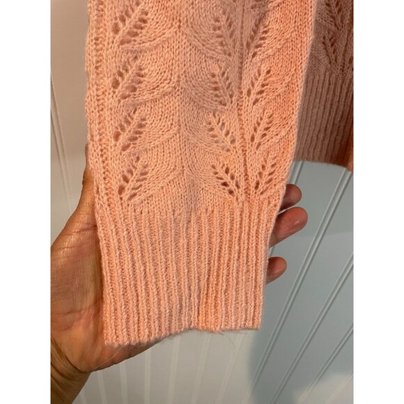 Loft Womens Scalloped Mock Neck Sweater Pink Leaf Pattern Knit Acrylic/Nylon S - Picture 4 of 9